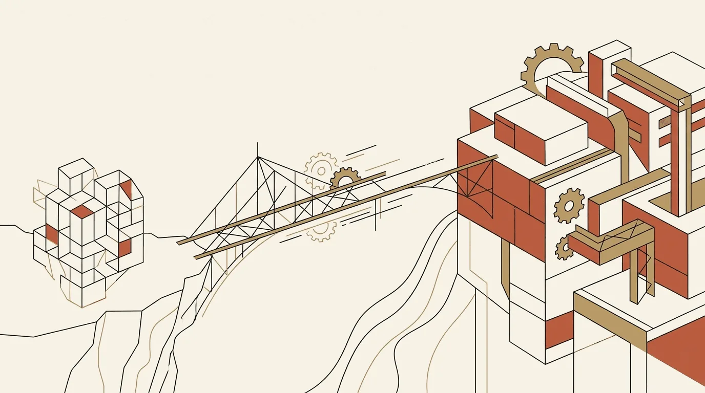 Ilustrasi jembatan engineering melintasi jurang dari prototype ke sistem production
